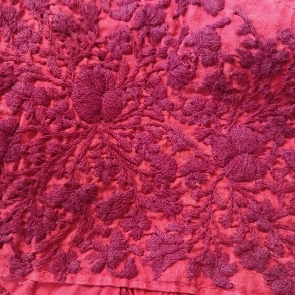 Mexican Oaxacan Red On Red Embroidered Dress Maxi Length Vintage Small Medium - Picture 16 of 16